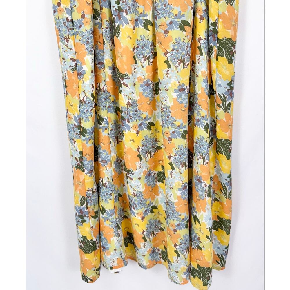 Abercrombie & Fitch Floral Gathered Front Midi Dress Women's Large Yellow - Picture 13 of 16